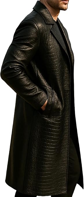 Amazon.com: NM-Fashions Black Crocodile Long Leather Trench
